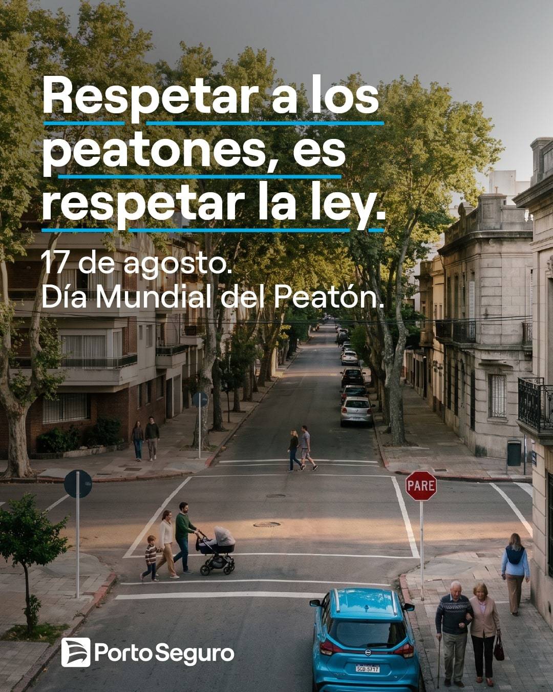 Carrusel de Porto Seguro por el Día Mundial del Peatón, con consejos de tránsito sobre cruces peatonales y veredas